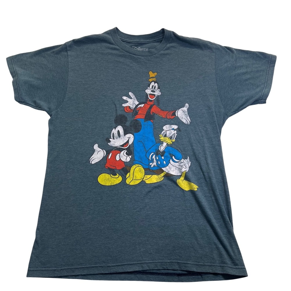 Disney Mickey‎ Mouse Goofy Donald Duck Graphic Heather Gray T Shirt M